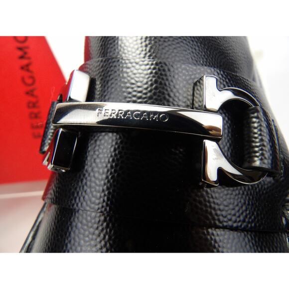 NIB FERRAGAMO BLACK LEATHER FORT GANCINI BIT LOGO LOAFERS 13 EE ITALY main image 6